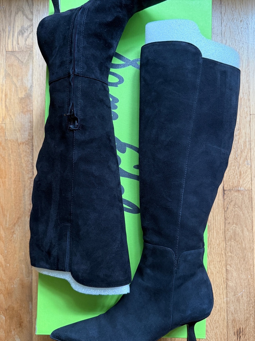Sam Edelman Black Suede Knee-High Heeled Boots